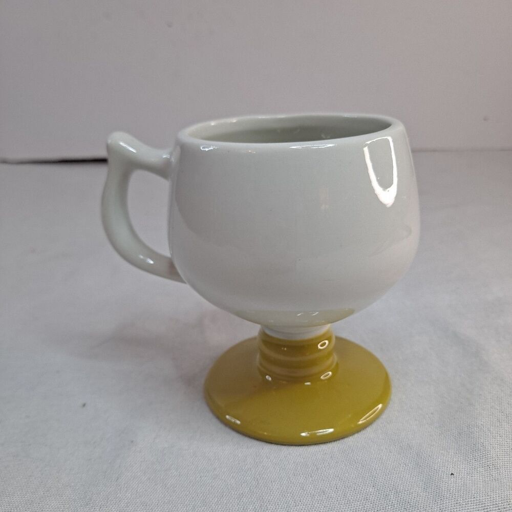 Vintage Hall Footed Pedestal Coffee Mug Cup #2274 White Yellow Glazed